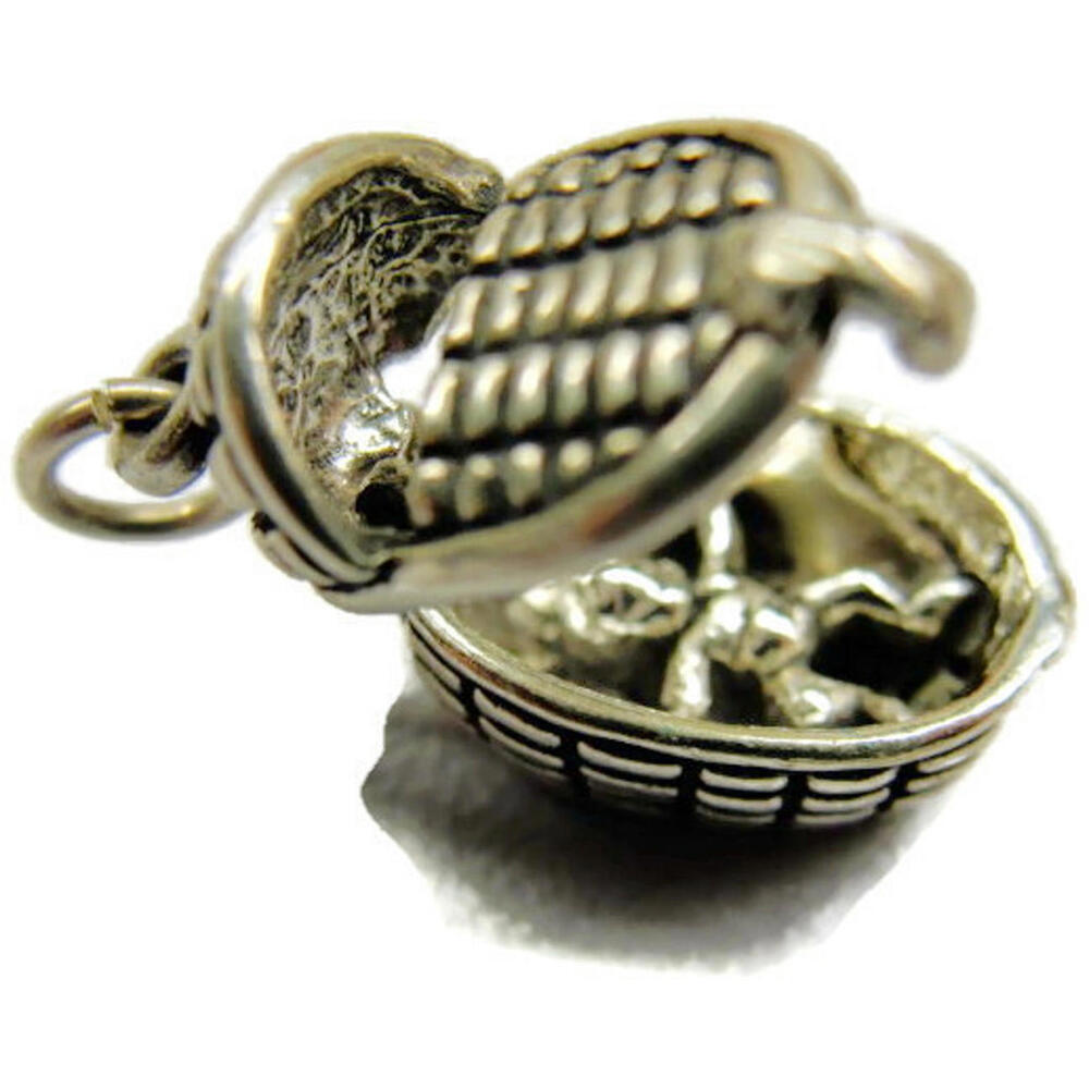 Vintage Sterling Silver 925 Charm 3D Opening Bassinet Newborn Baby Inside Patina